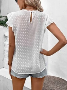 SHEIN VCAY 圓點網紗蝴蝶袖襯衫 - 白色 - 查看 4