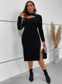 SHEIN Clasi Plus Cut Out Front Split Thigh Dress - Black - View 4