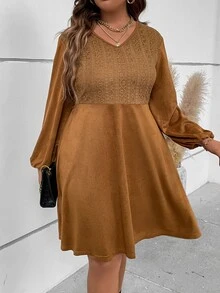 SHEIN Clasi Vestido con encaje de manga farol - Marrón - Ver 4