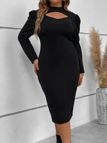 SHEIN Clasi Plus Cut Out Front Split Thigh Dress - Black - View 3