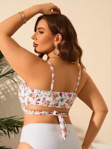 SHEIN Swim Curve Plus Floral Print Tie Back Bikini Top - Multicolor - View 2