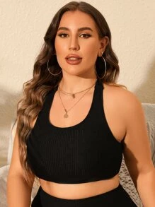 Cộng với kích thước bộ áo bikini Cắt ra Buộc lại Ren lên màu trơn - màu đen - Xem 3