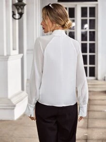 SHEIN Essnce Keyhole Neck Raglan Sleeve Twist Front Blouse - White - View 2