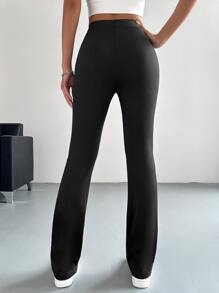 SHEIN EZwear 高腰喇叭褲 - 黑色 - 查看 2