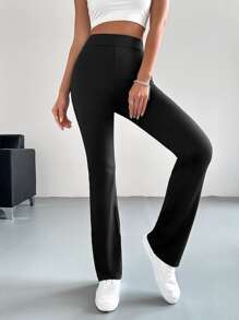 SHEIN EZwear 高腰喇叭褲 - 黑色 - 查看 6