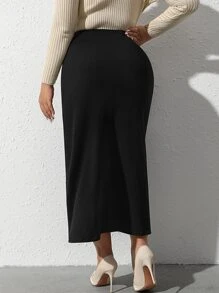 SHEIN Clasi Falda de talle alto con fruncido fruncido sin cinturón - Negro - Ver 2