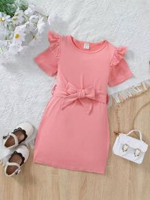 Toddler Girls Ruffle Trim Belted Tee Dress - Baby Pink - View 1