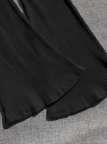 SHEIN Tween Girl Ribbed Knit Ruffle Hem 2 In 1 Blouse & Flare Leg Pants