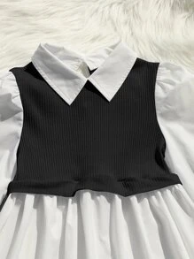 SHEIN Tween Girl Ribbed Knit Ruffle Hem 2 In 1 Blouse & Flare Leg Pants