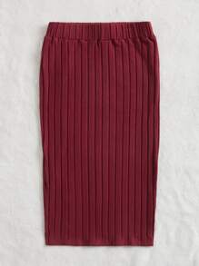 SHEIN Girls Patch Detail Split Hem Pencil Skirt - Burgundy - View 2