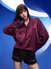 Manfinity 1pc Solid Notched Neckline Shirt - Maroon - View 2