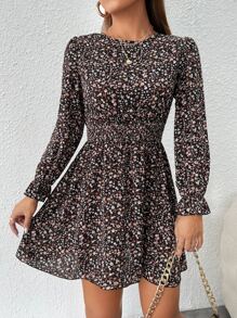 SHEIN PETITE Sukienki Zmarszczony Pomarszczony Ditsy floral Boho