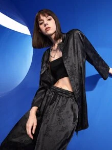 Manfinity 1pc Jacquard Button Front Shirt & 1pc Trousers - Black - View 2