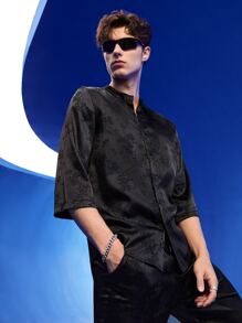 Manfinity 1pc Jacquard Button Front Shirt & 1pc Trousers - Black - View 5