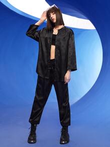 Manfinity 1pc Jacquard Button Front Shirt & 1pc Trousers - Black - View 7