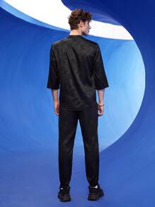 Manfinity 1pc Jacquard Button Front Shirt & 1pc Trousers - Black - View 8