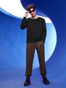 Manfinity 1入組素色斜口袋衛褲 - 咖啡棕 - 查看 7