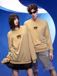 Manfinity 1pc Bear Patched Pullover - Khaki - View 1