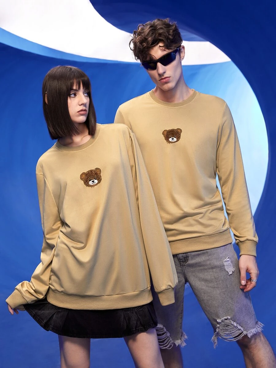 Manfinity 1pc Bear Patched Pullover - Khaki - View 1