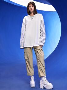 Manfinity 1 pieza Pantalones cargo con bolsillo lateral con solapa de cintura con cordón - Caqui - Ver 5