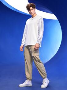 Manfinity 1 pieza Pantalones cargo con bolsillo lateral con solapa de cintura con cordón - Caqui - Ver 7