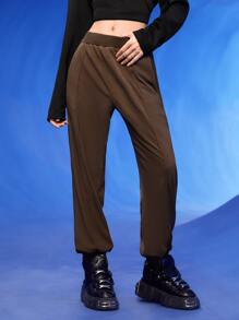 Manfinity 1入組素色斜口袋衛褲 - 咖啡棕 - 查看 2