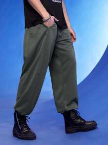 Manfinity 1 pieza Pantalones deportivos de cintura con cordón con bolsillo oblicuo - Gris Oscuro - Ver 2