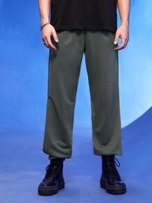 Manfinity 1 pieza Pantalones deportivos de cintura con cordón con bolsillo oblicuo - Gris Oscuro - Ver 7