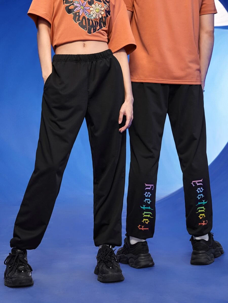 Manfinity 1pc Letter Graphic Slant Pocket Joggers - Black - View 1