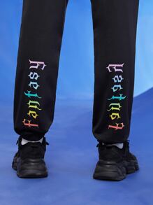 Manfinity 1pc Letter Graphic Slant Pocket Joggers - Black - View 2