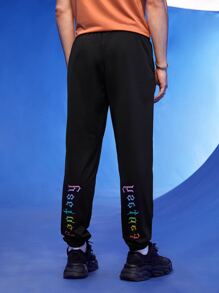 Manfinity 1pc Letter Graphic Slant Pocket Joggers - Black - View 3