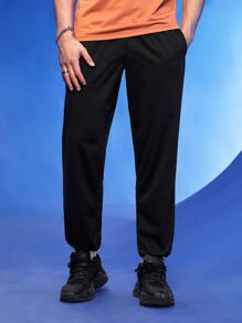 Manfinity 1pc Letter Graphic Slant Pocket Joggers - Black - View 4