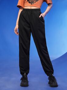 Manfinity 1pc Letter Graphic Slant Pocket Joggers - Black - View 5