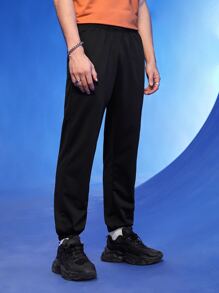 Manfinity 1pc Letter Graphic Slant Pocket Joggers - Black - View 7