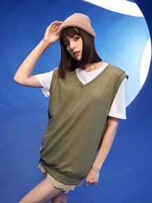 Manfinity 1pc Waffle Knit Solid Tank Top - Army Green - View 5