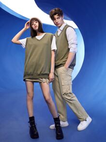 Manfinity 1pc Waffle Knit Solid Tank Top - Army Green - View 6