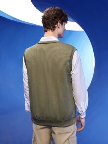 Manfinity 1pc Waffle Knit Solid Tank Top - Army Green - View 10