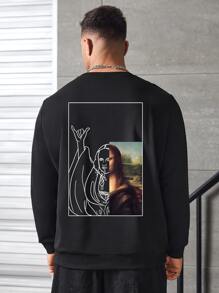 Manfinity Hombres Sudadera con estampado de figura - Negro - Ver 2