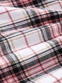 SHEIN 女小童格紋甜美風校園休閒小圓領常規袖2入組/套適合夏天