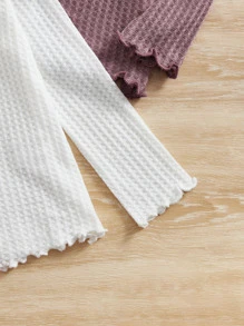 SHEIN Young Girl 3pcs Ruffle Trim Waffle Knit Tee - Multicolor - View 3