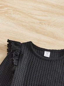 SHEIN Young Girl 3pcs Ruffle Trim Waffle Knit Tee - Multicolor - View 4