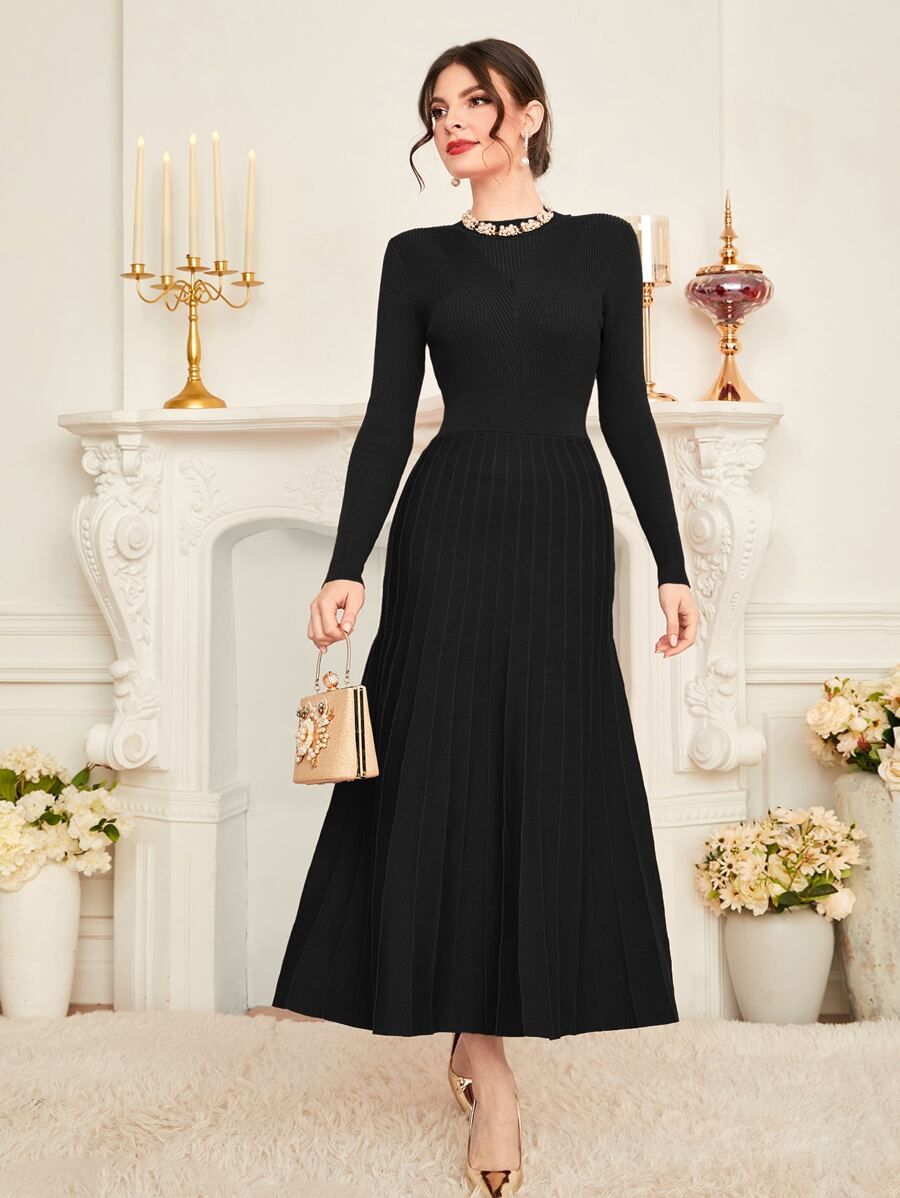 Modelyn 素色百褶下擺毛衣裙