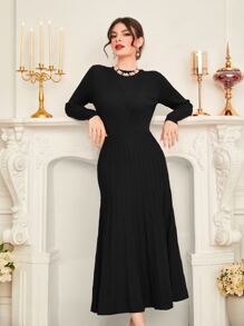 Modelyn 素色百褶下擺毛衣裙