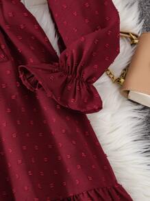 Đầm Gái Xù Viên lá sen màu trơn Giải trí - Màu Đỏ Sâu - Xem 5