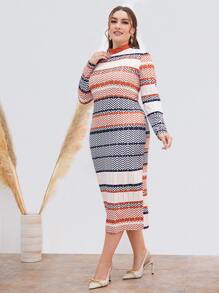 Modelyn Vestido ajustado con estampado de cheurón sin cinturón - Multicolor - Ver 1