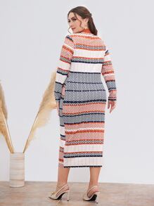 Modelyn Vestido ajustado con estampado de cheurón sin cinturón - Multicolor - Ver 2