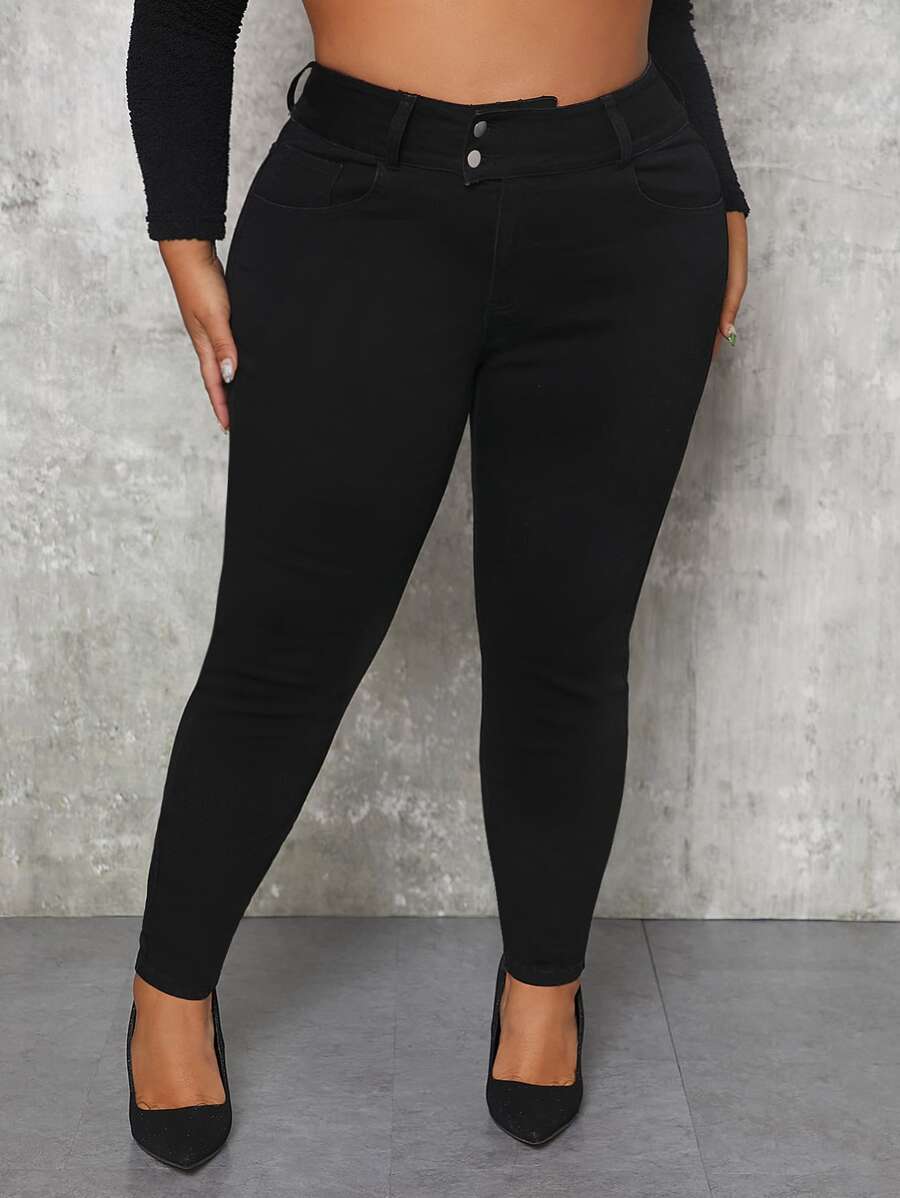 Plus High Waist Skinny Jeans - Black - View 1