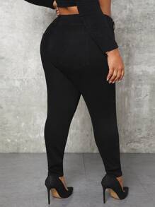 Plus High Waist Skinny Jeans - Black - View 2