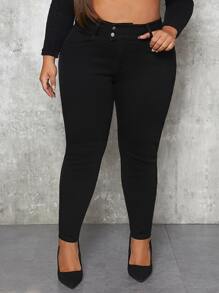 Plus High Waist Skinny Jeans - Black - View 3