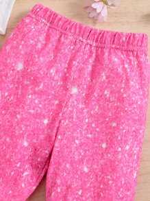 SHEIN 小女童小熊印花扭結下擺T恤和喇叭褲 - 彩色 - 查看 5